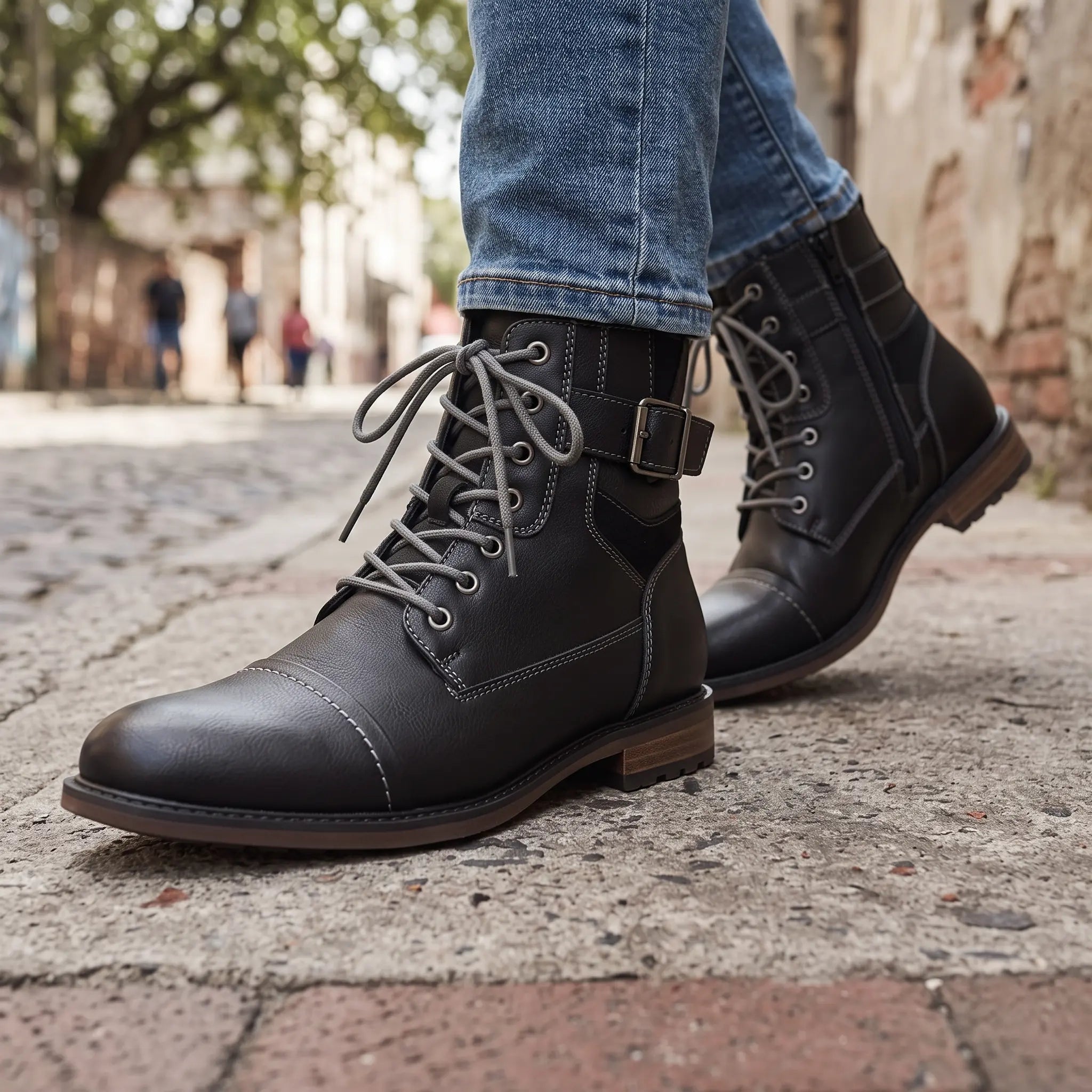 Men's Black Cap-Toe Leather Ankle Boots — Borton