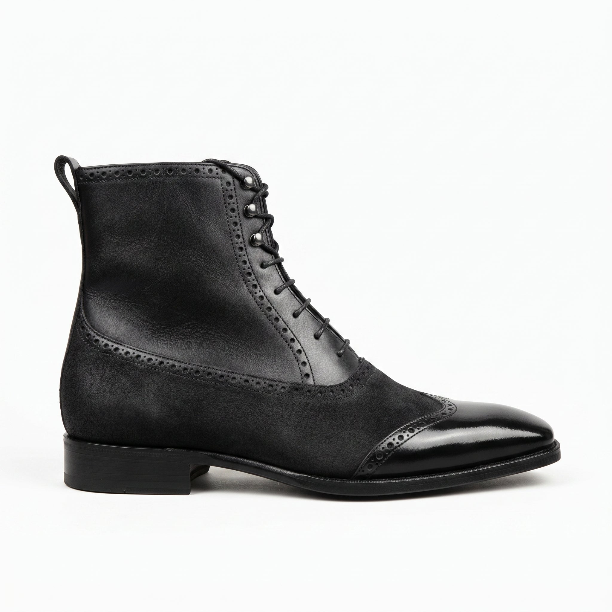 Men's Black Wingtip Leather Balmoral Boots — Downing