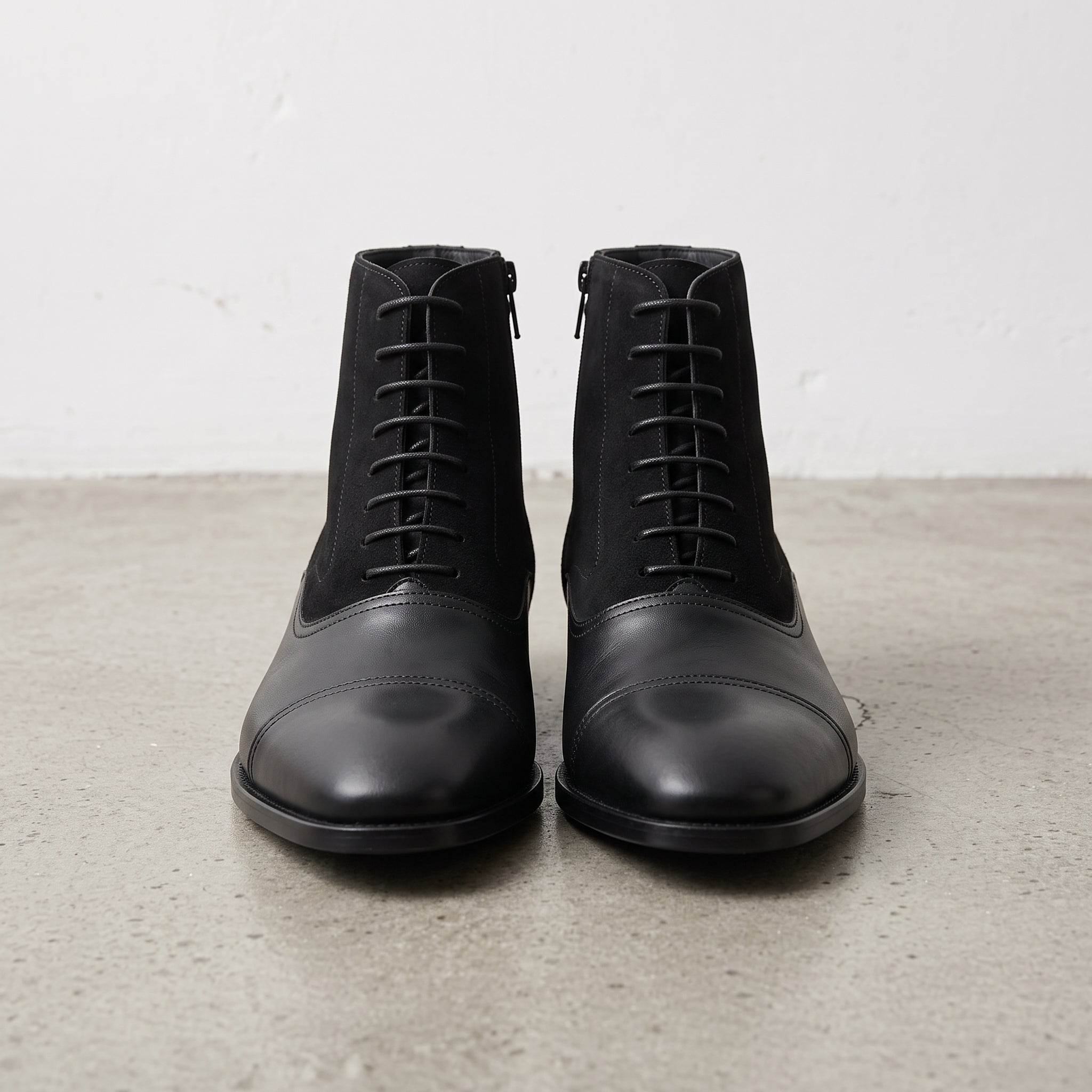 Men's Black Cap-Toe Leather and Suede Balmoral Boots — Hurleston
