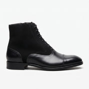 Men's Black Cap-Toe Leather and Suede Balmoral Boots — Hurleston