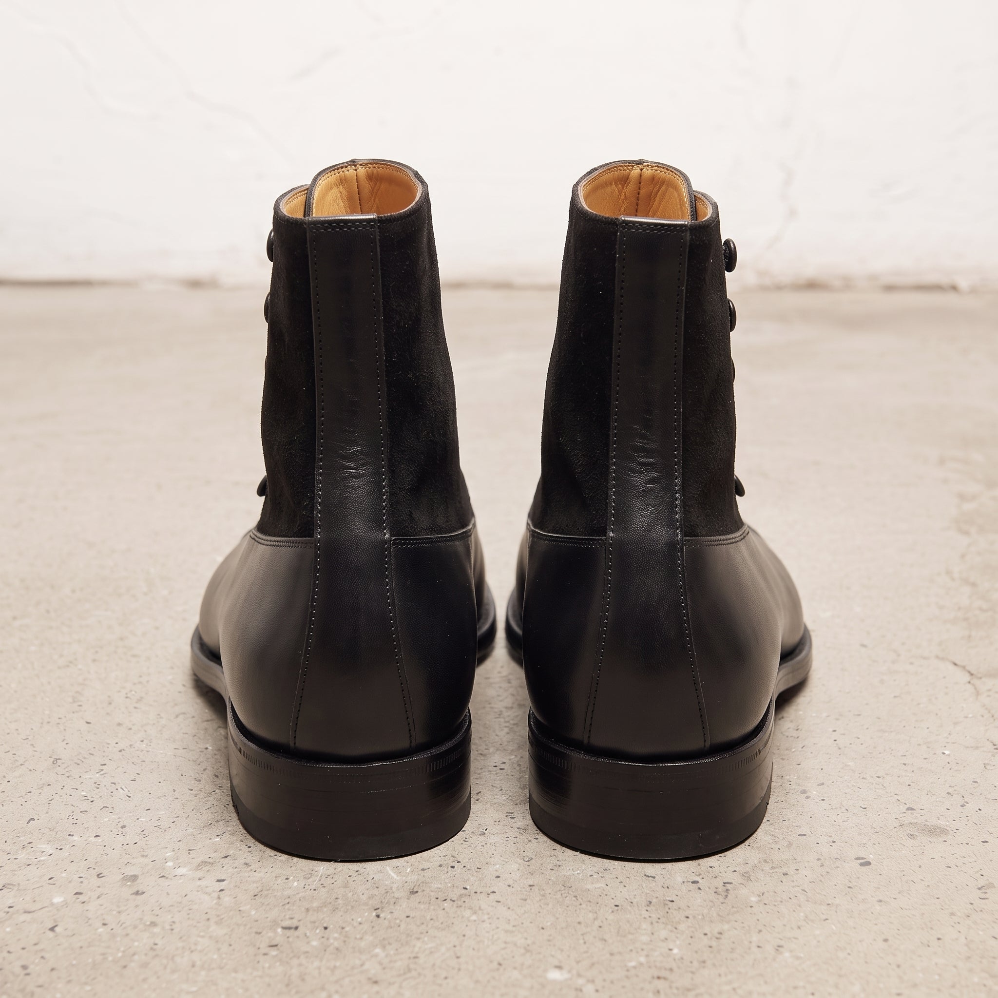 Men's Black Cap-Toe Leather Button Boots — Marlow