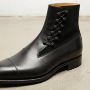 Men's Black Cap-Toe Leather Button Boots — Marlow