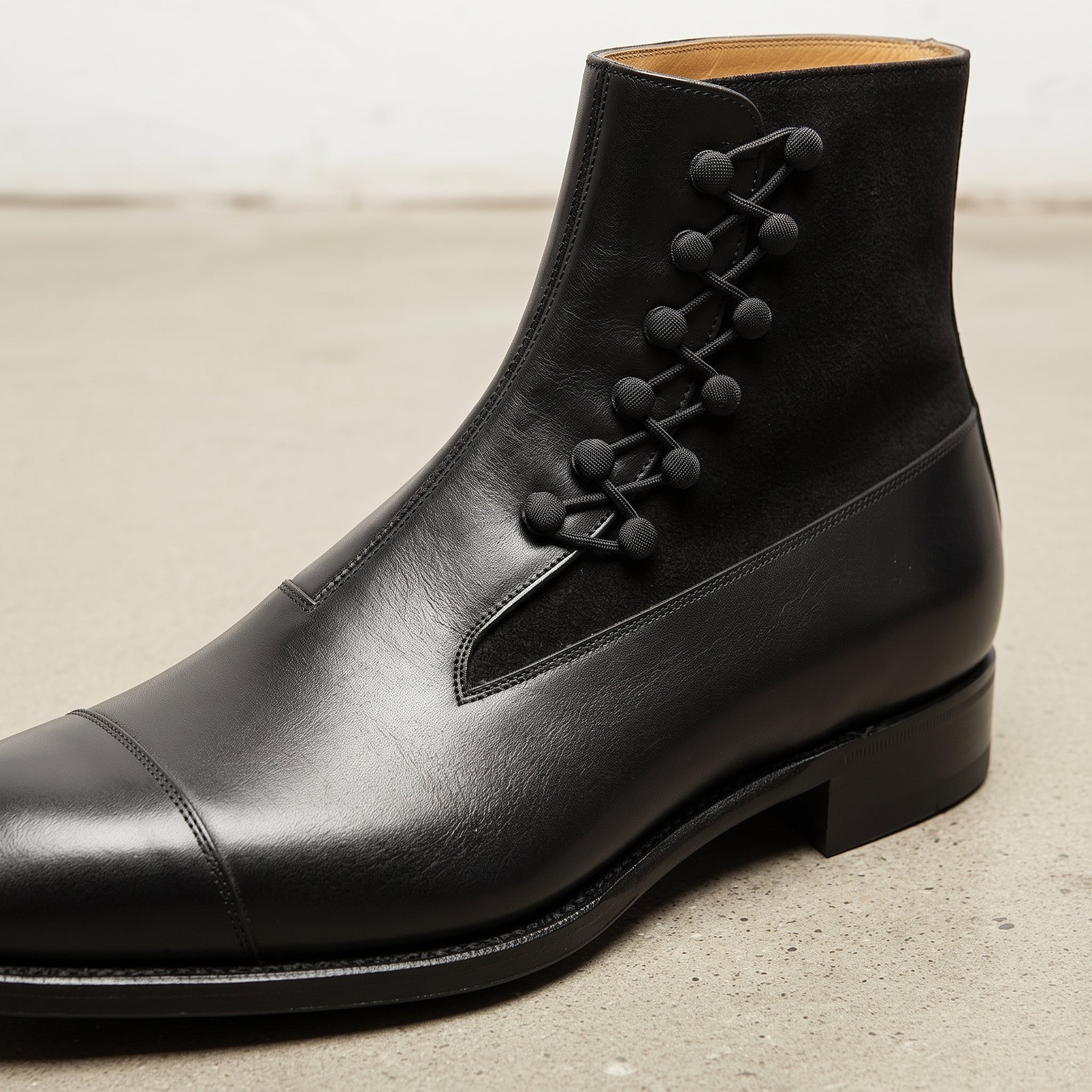 Men's Black Cap-Toe Leather Button Boots — Marlow