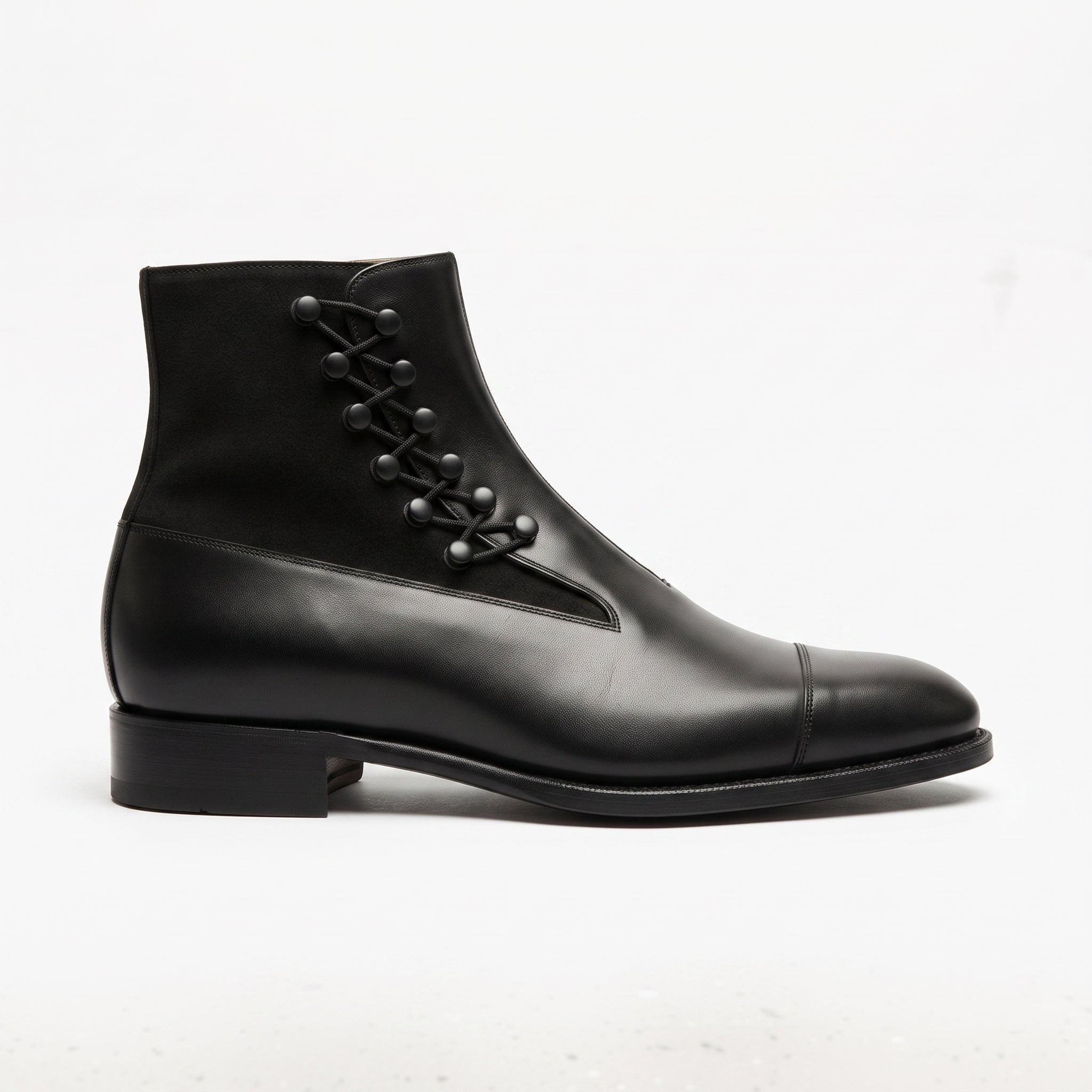Men's Black Cap-Toe Leather Button Boots — Marlow