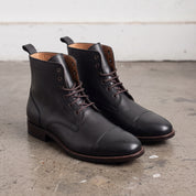 Men's Black Cap-Toe Leather Ankle Boots — Newport