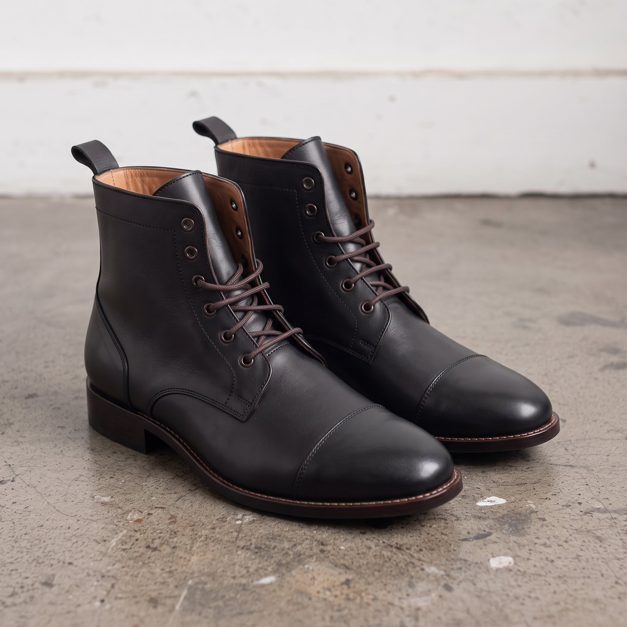 Men's Black Cap-Toe Leather Ankle Boots — Newport