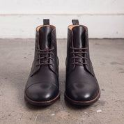 Men's Black Cap-Toe Leather Ankle Boots — Newport