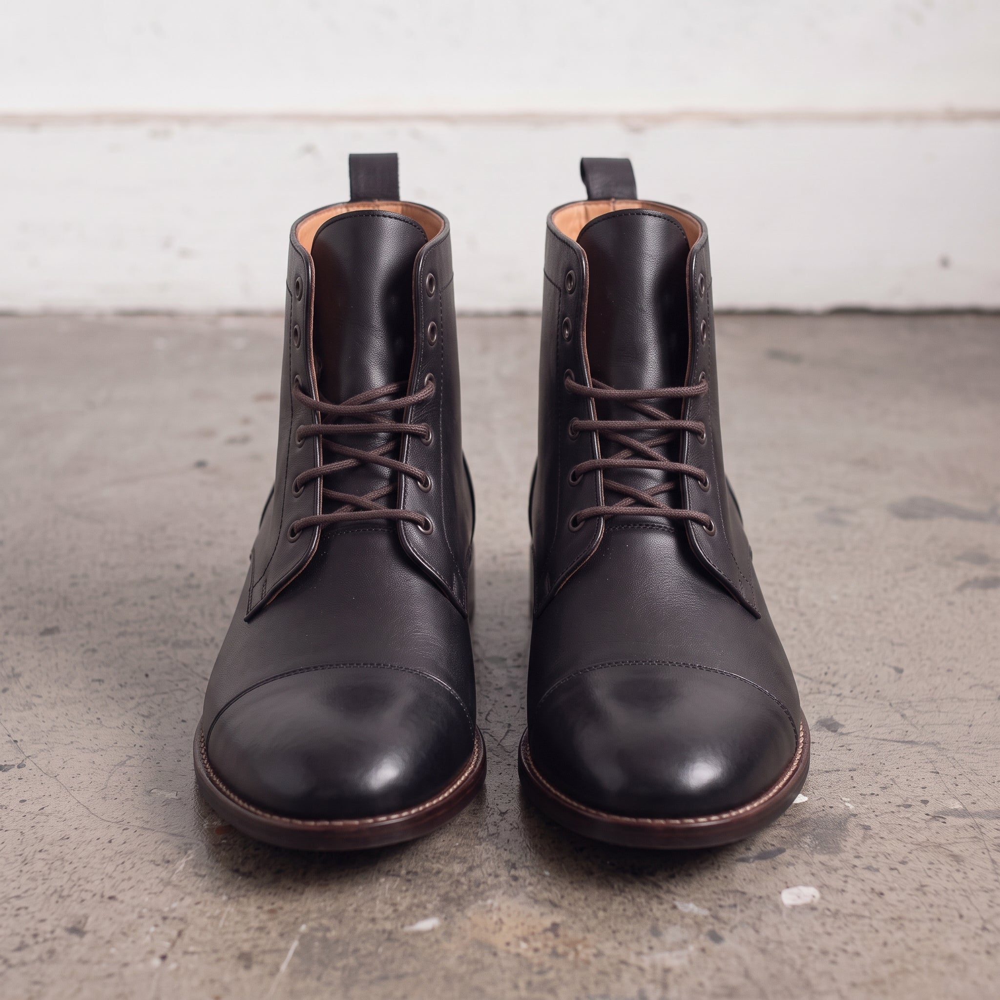 Men's Black Cap-Toe Leather Ankle Boots — Newport