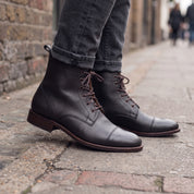 Men's Black Cap-Toe Leather Ankle Boots — Newport