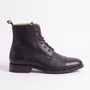 Men's Black Cap-Toe Leather Ankle Boots — Newport