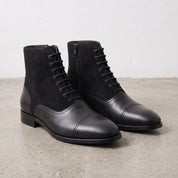 Men's Black Cap-Toe Leather and Suede Balmoral Boots — Hurleston