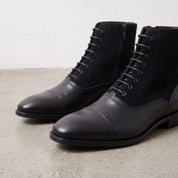 Men's Black Cap-Toe Leather and Suede Balmoral Boots — Hurleston
