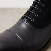Men's Black Cap-Toe Leather and Suede Balmoral Boots — Hurleston