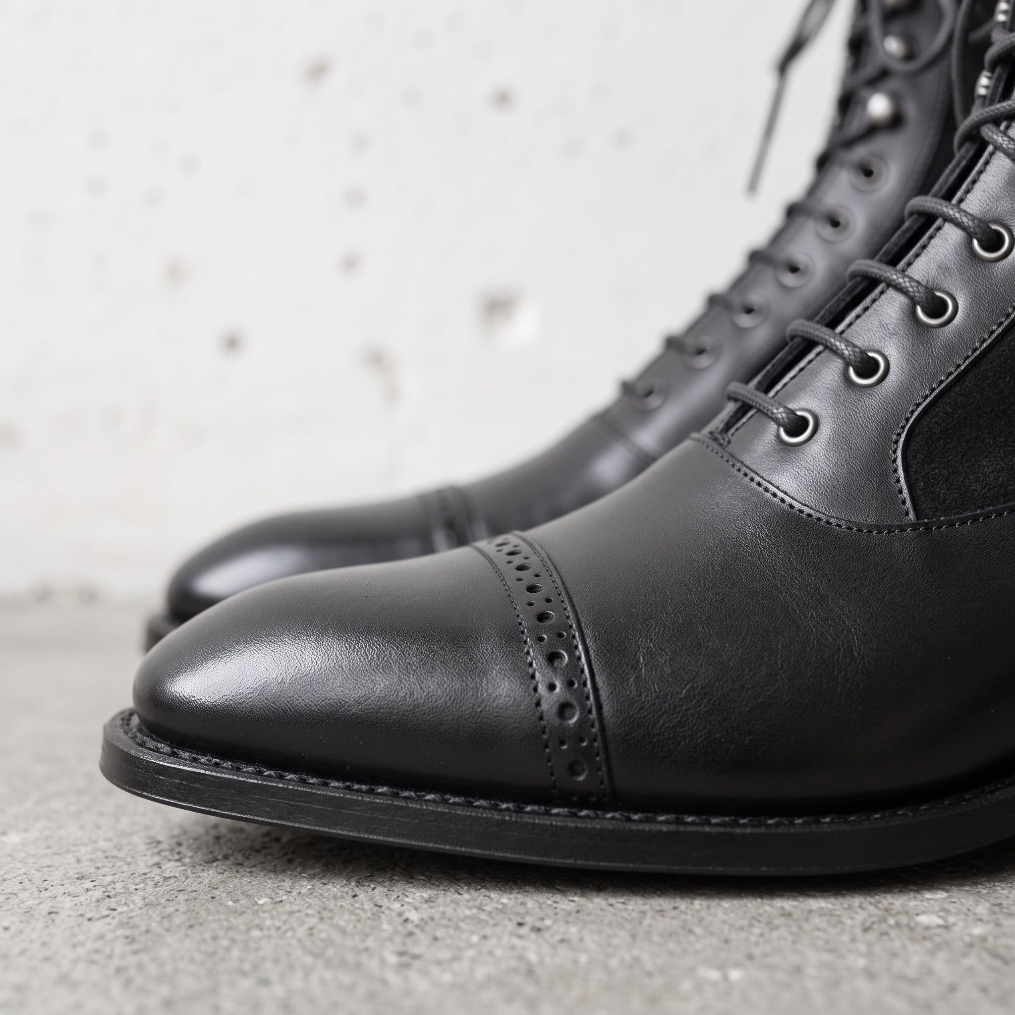 Men's Black Cap-Toe Leather Derby Boots — Wyndham
