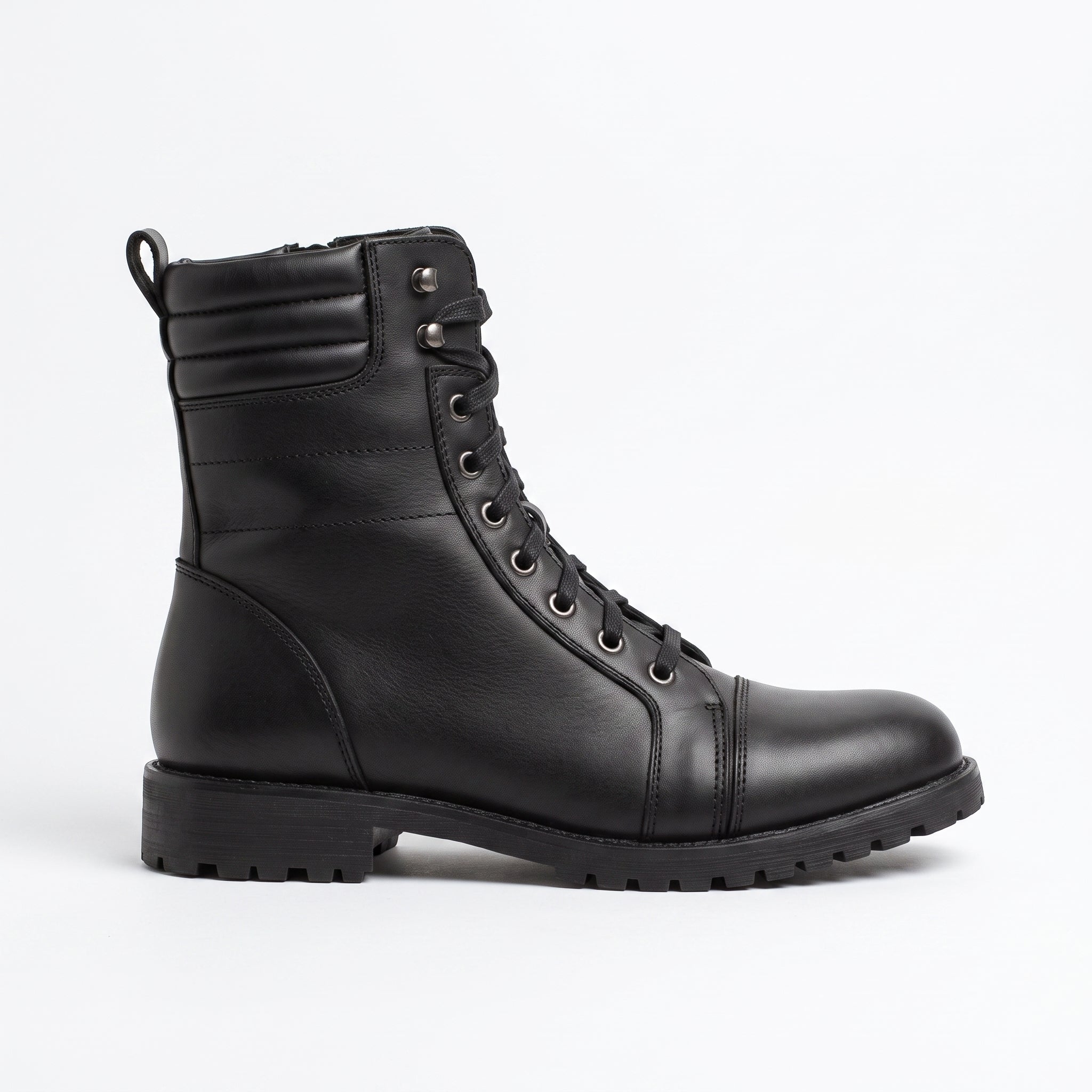 Men's Black Cap-Toe Leather Combat Boots — Storey
