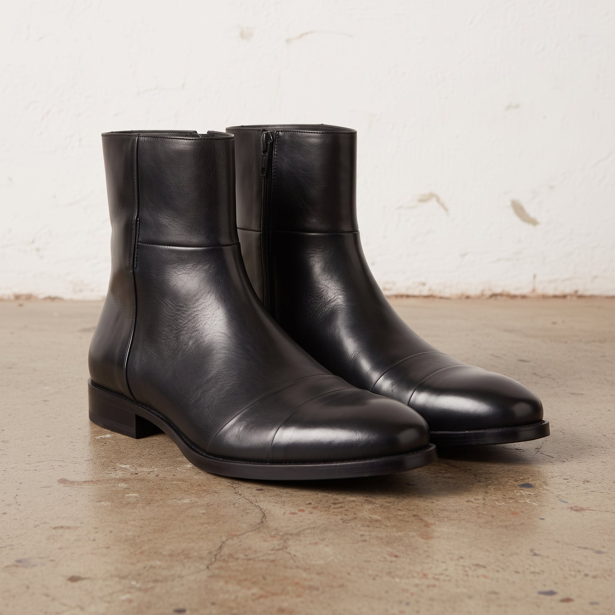 Men's Black Cap-Toe Leather Boots — Sidney