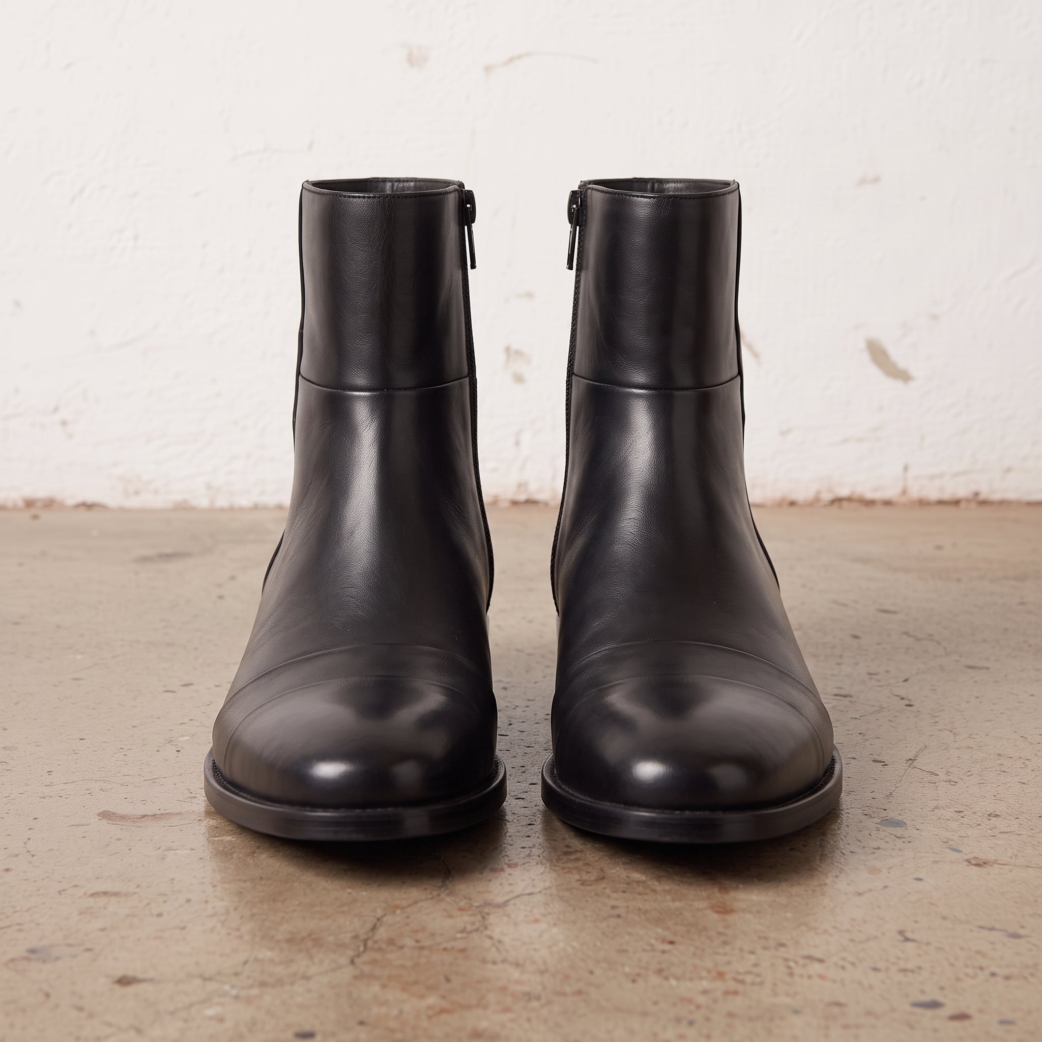 Men's Black Cap-Toe Leather Boots — Sidney
