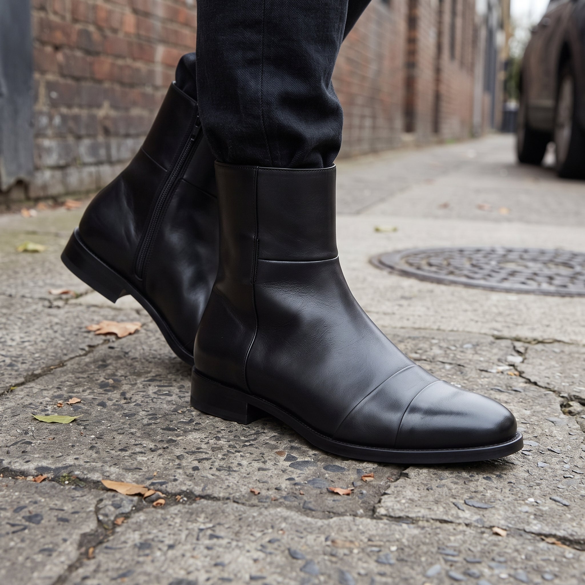 Men's Black Cap-Toe Leather Boots — Sidney