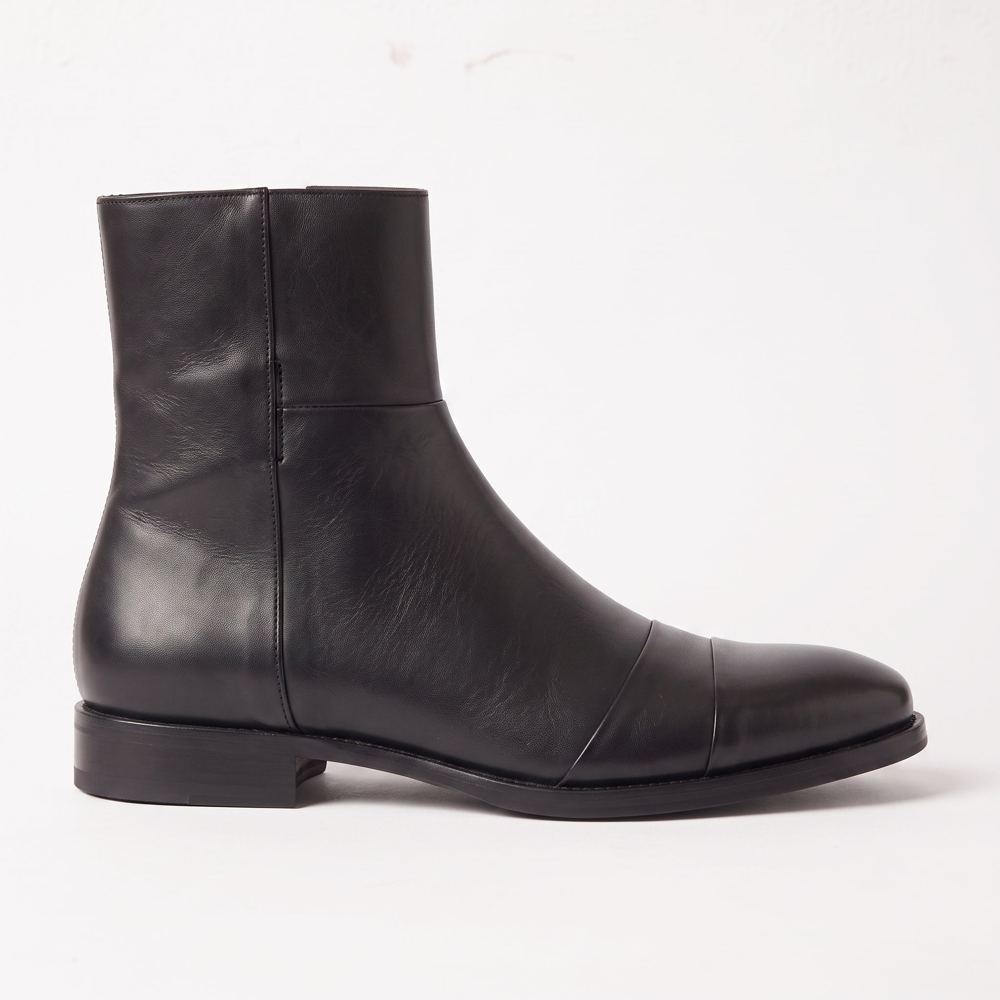 Men's Black Cap-Toe Leather Boots — Sidney