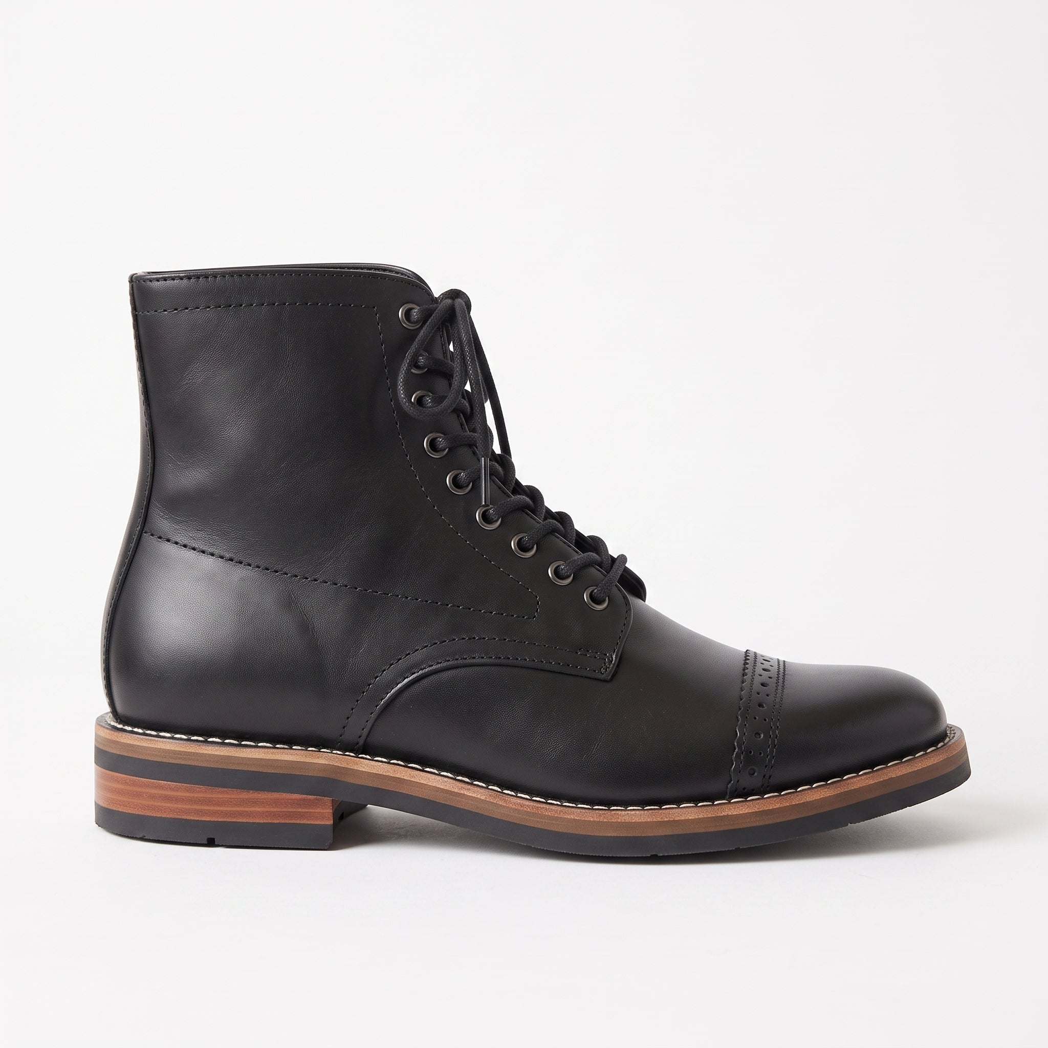 Men's Black Cap-Toe Leather Boots — Falmer