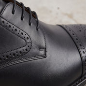 Men's Black Cap-Toe Leather Brogue Derbys — Foote