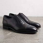 Men's Black Cap-Toe Pebbled Leather Brogue Oxfords — Faversham