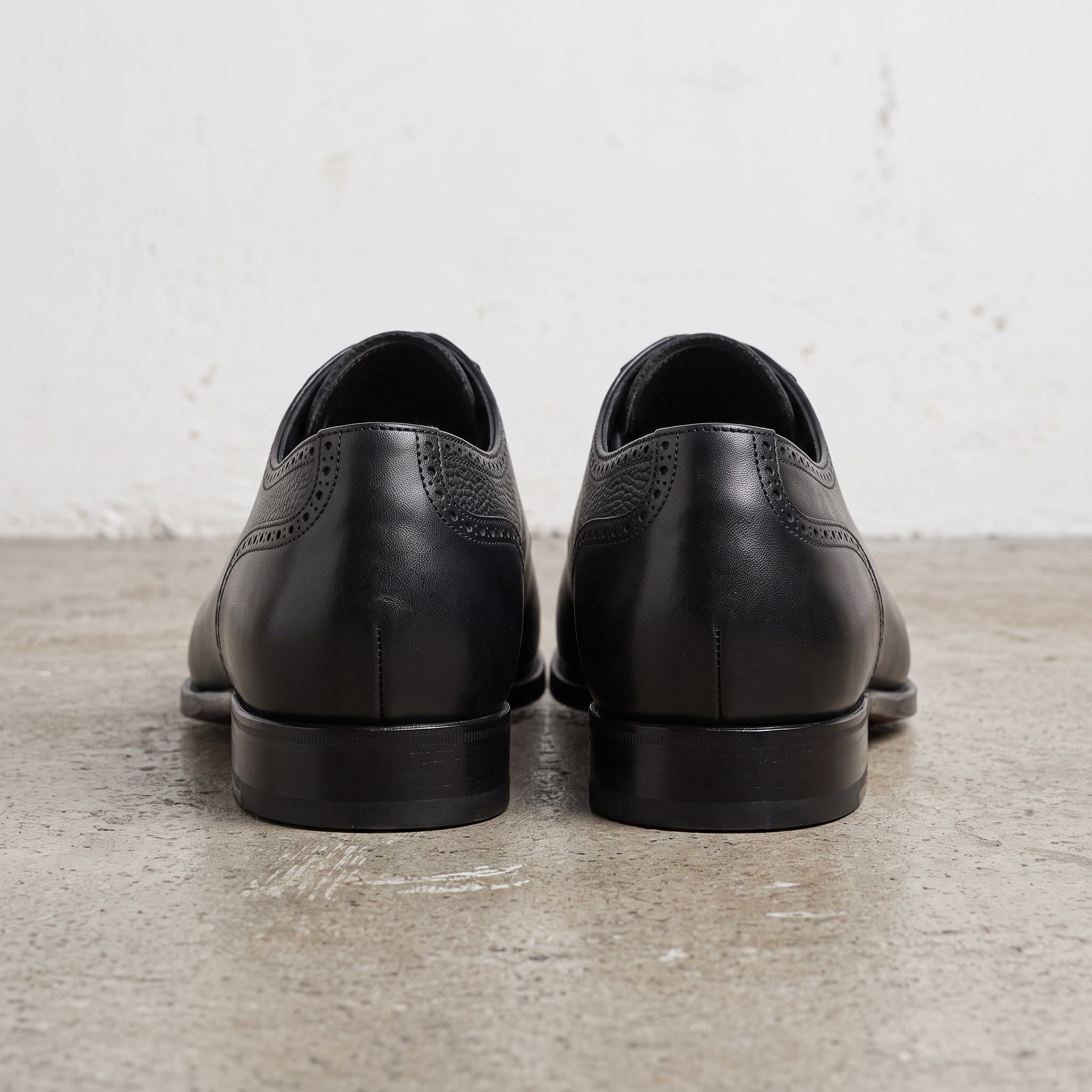 Men's Black Cap-Toe Pebbled Leather Brogue Oxfords — Faversham