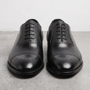 Men's Black Cap-Toe Pebbled Leather Brogue Oxfords — Faversham