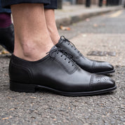 Men's Black Cap-Toe Pebbled Leather Brogue Oxfords — Faversham