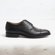 Men's Black Cap-Toe Leather Brogue Derbys — Foote