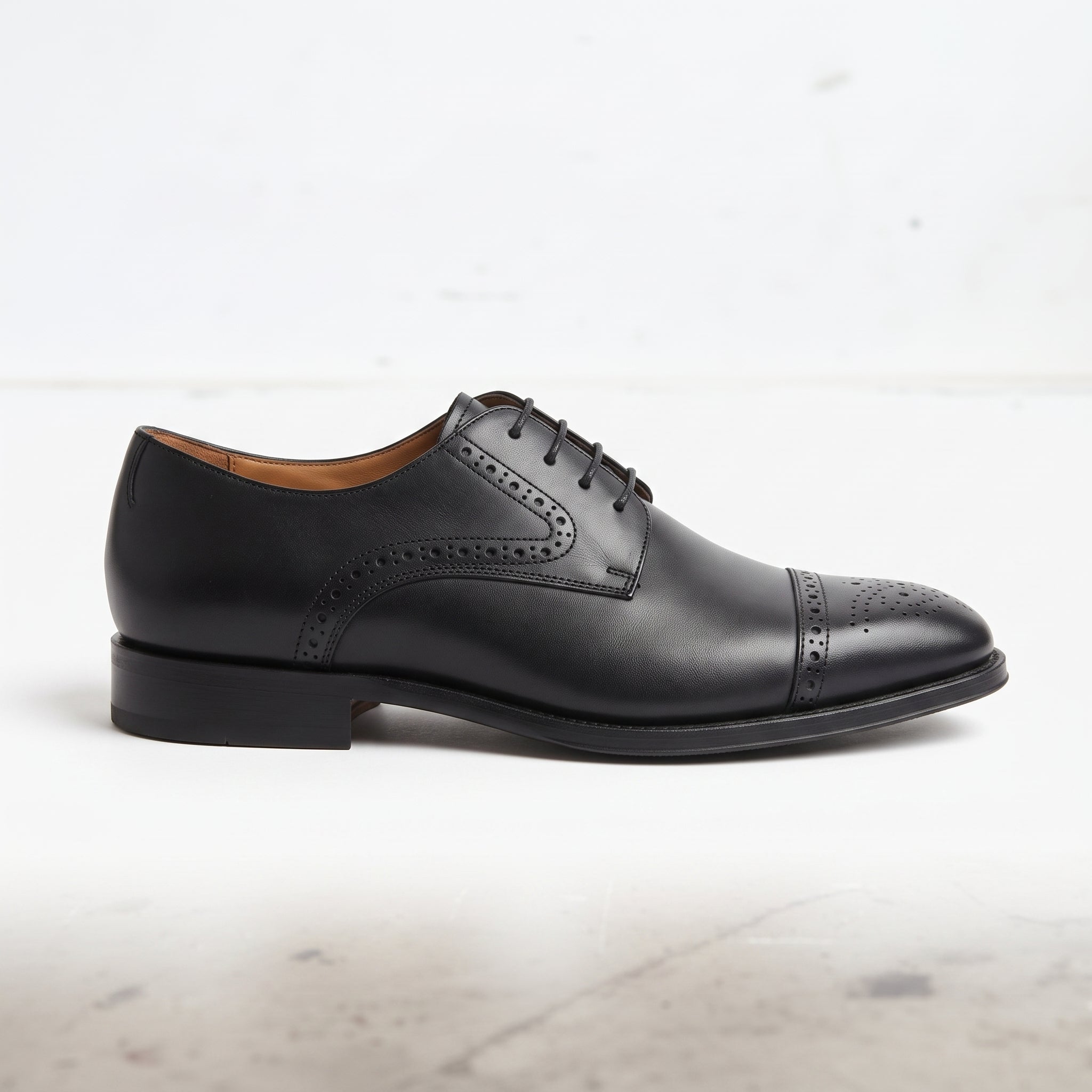 Men's Black Cap-Toe Leather Brogue Derbys — Foote
