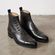 Men's Black Cap-Toe Leather Button Boots — Attleborough