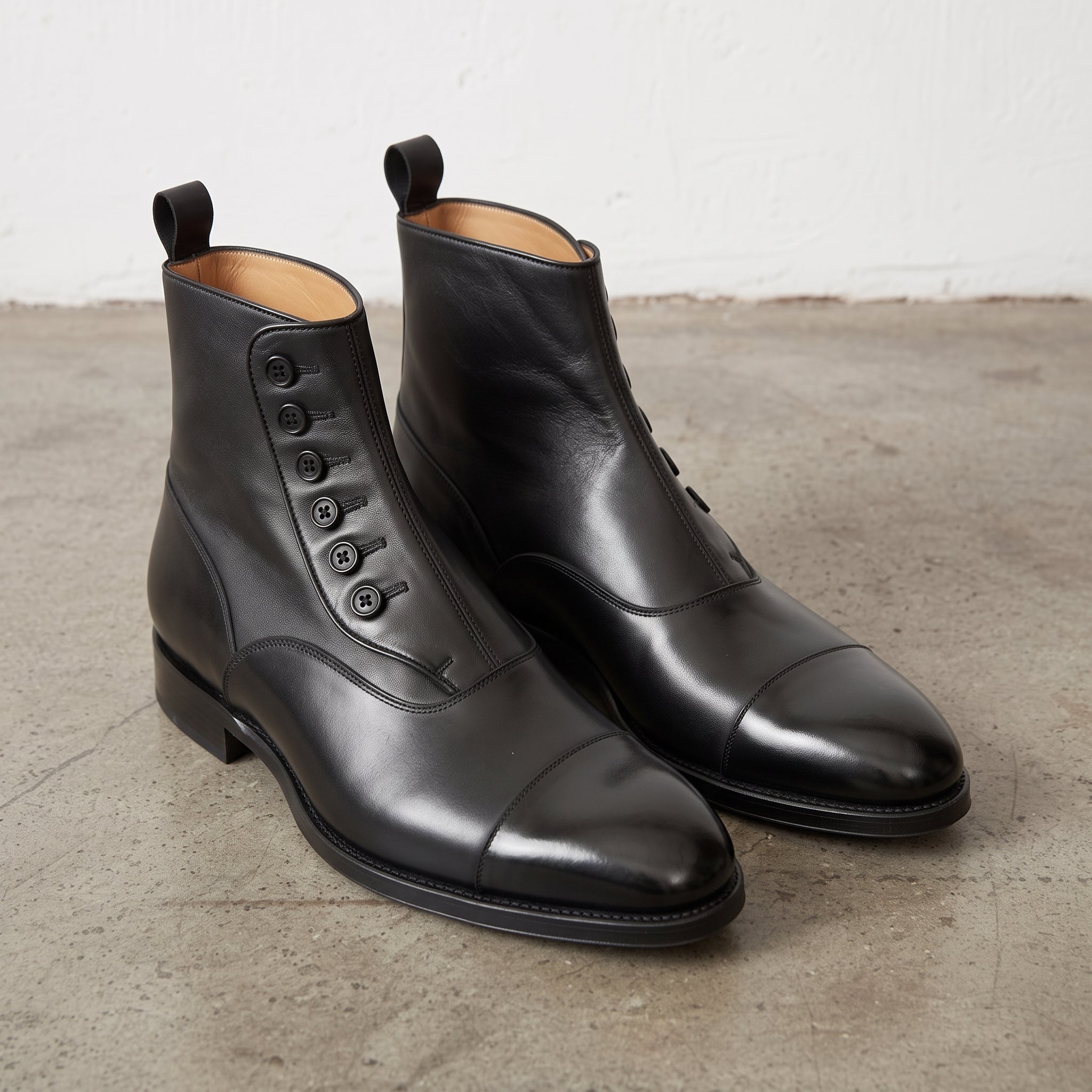 Men's Black Cap-Toe Leather Button Boots — Attleborough
