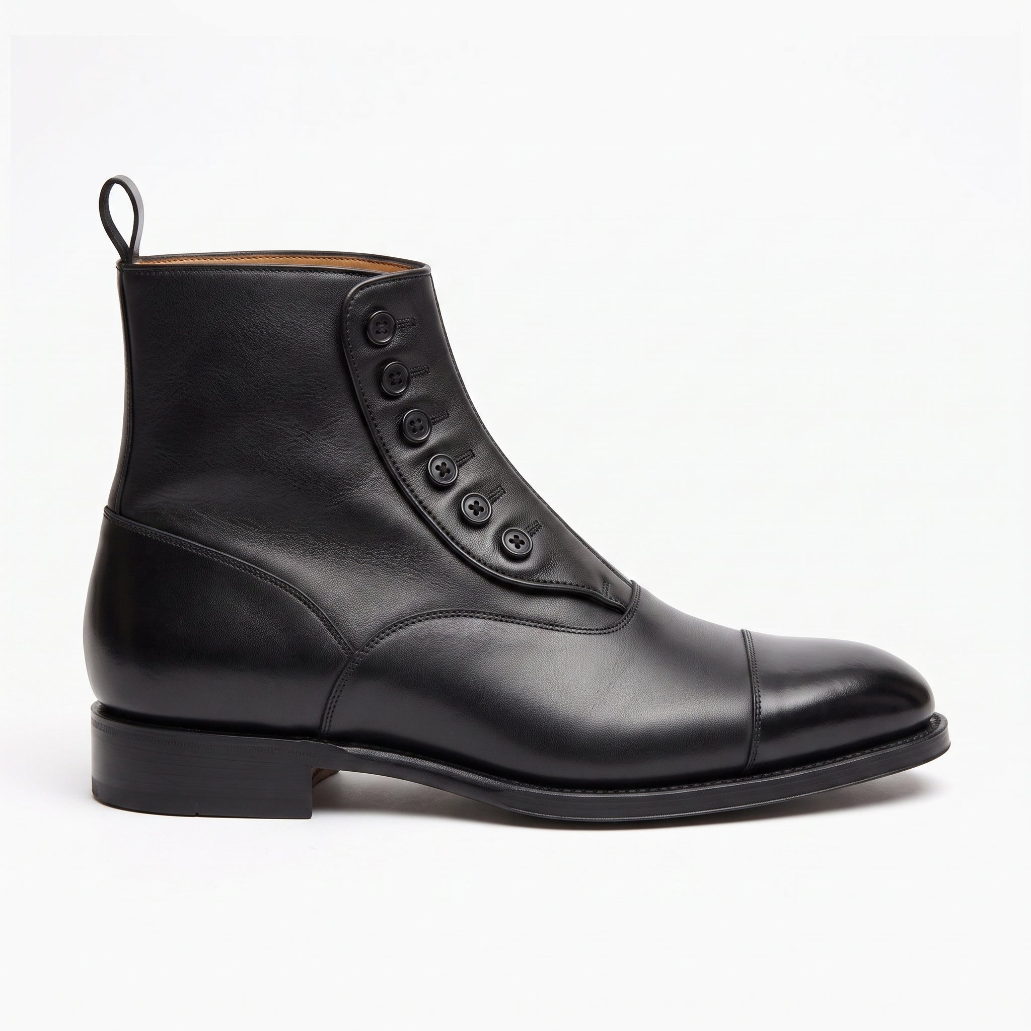 Men's Black Cap-Toe Leather Button Boots — Attleborough