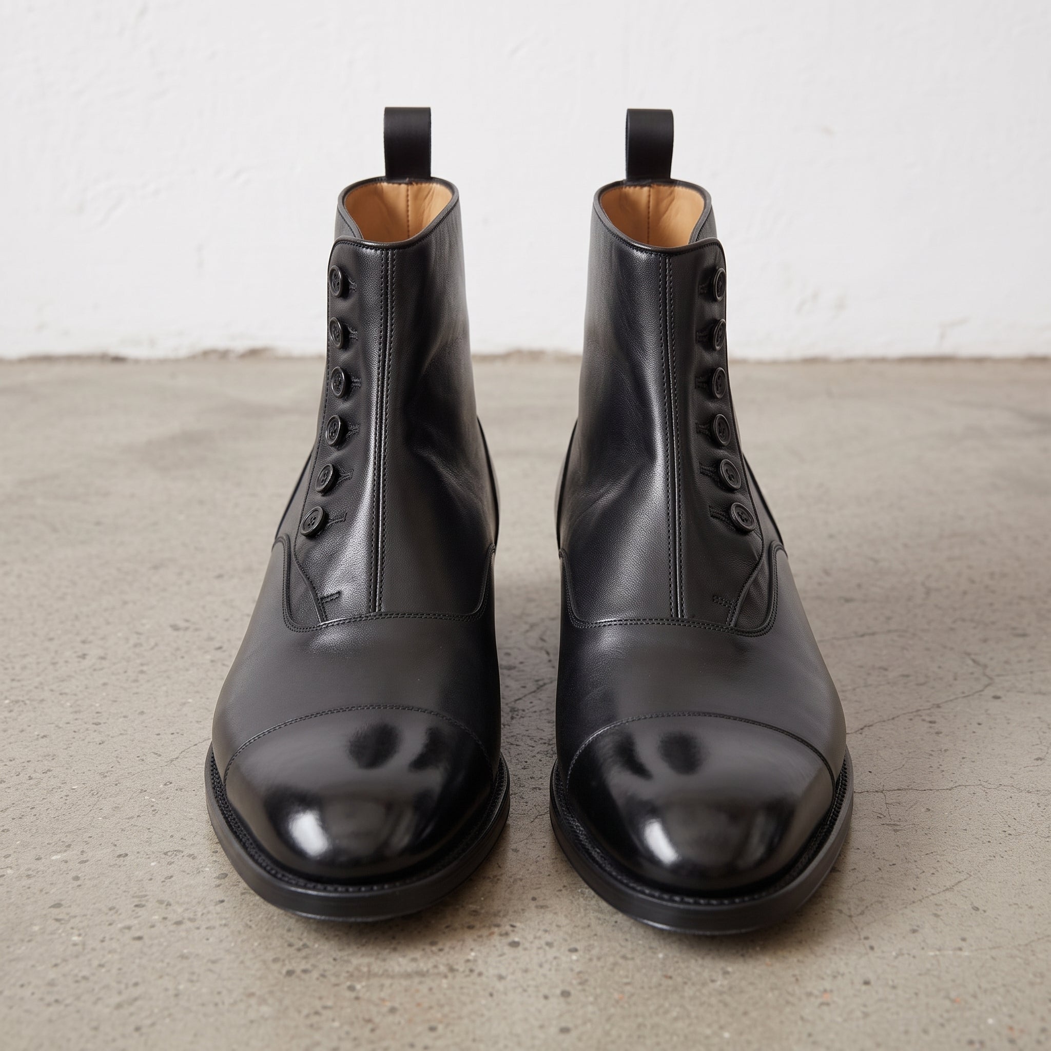 Men's Black Cap-Toe Leather Button Boots — Attleborough