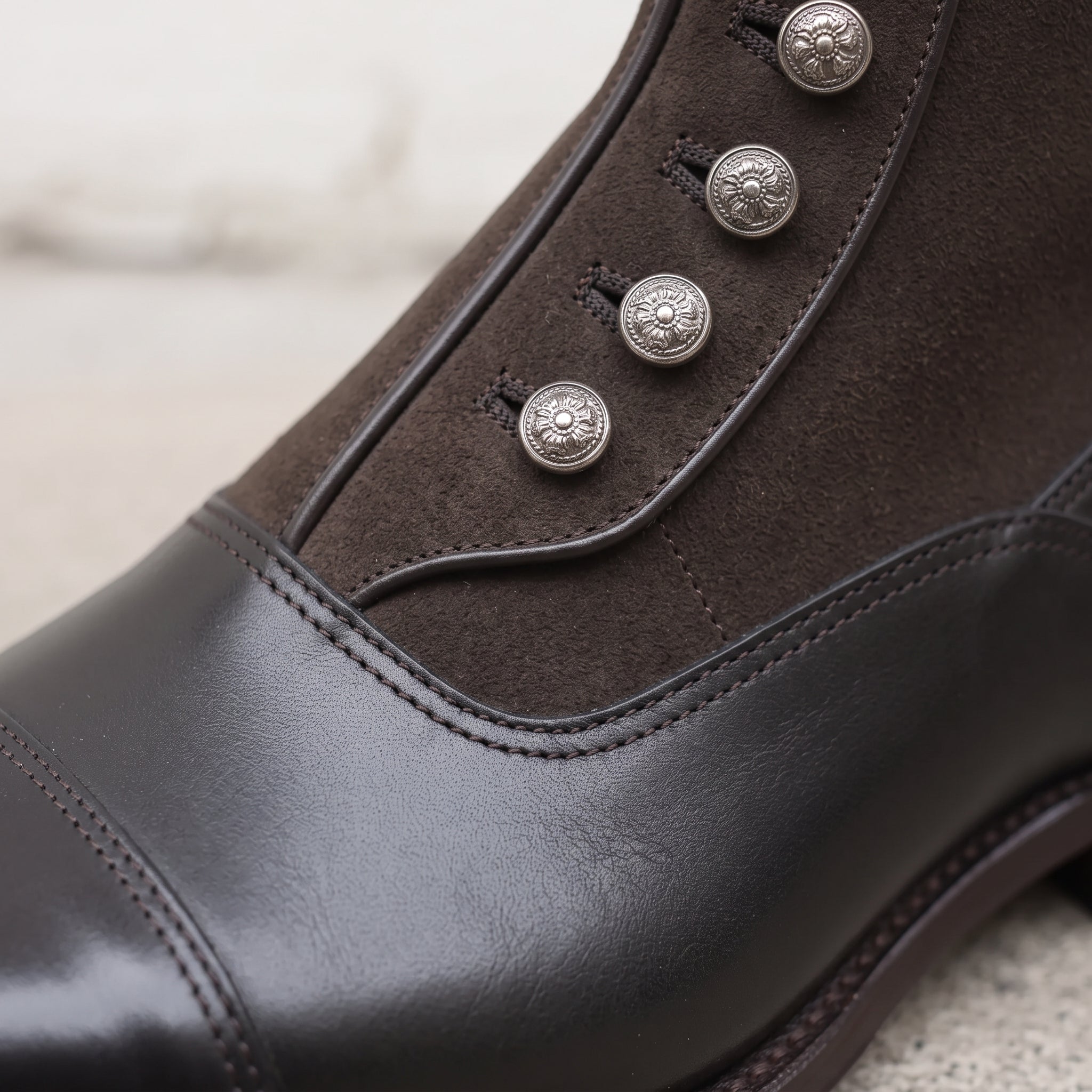 Men's Black Cap-Toe Leather Button Boots — Barnett