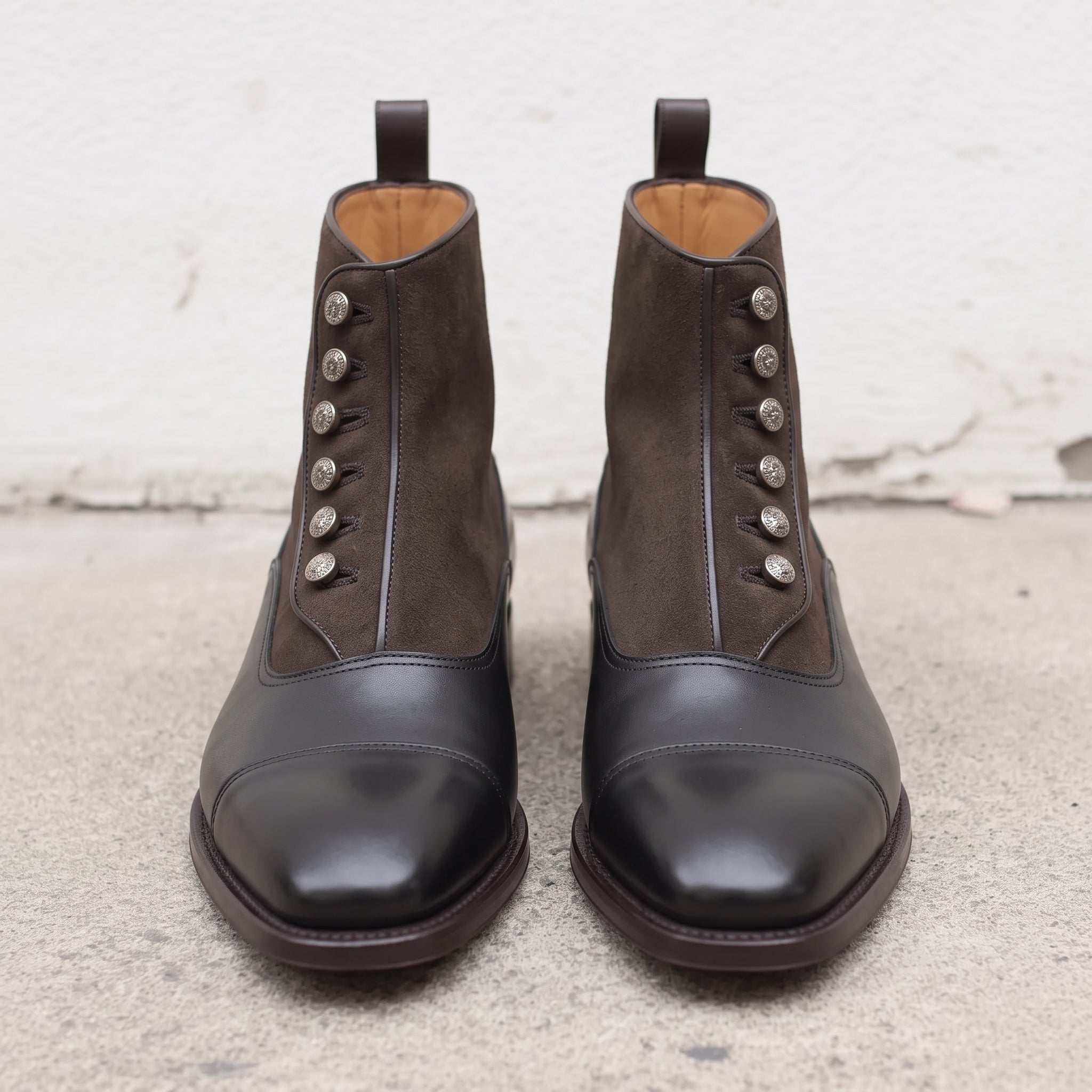 Men's Black Cap-Toe Leather Button Boots — Barnett
