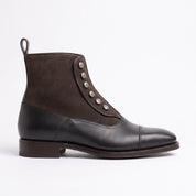 Men's Black Cap-Toe Leather Button Boots — Barnett