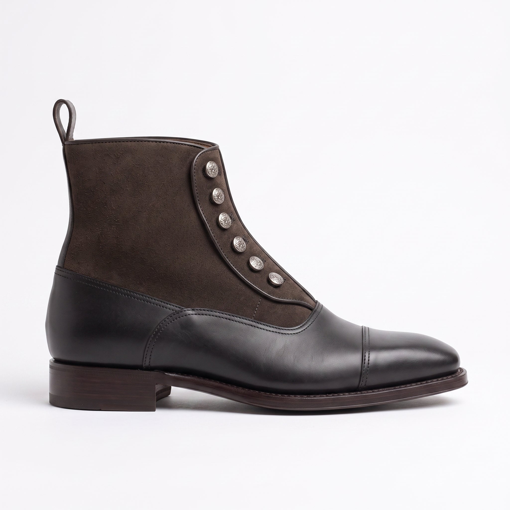 Men's Black Cap-Toe Leather Button Boots — Barnett