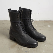 Men's Black Cap-Toe Leather Combat Boots — Purcell