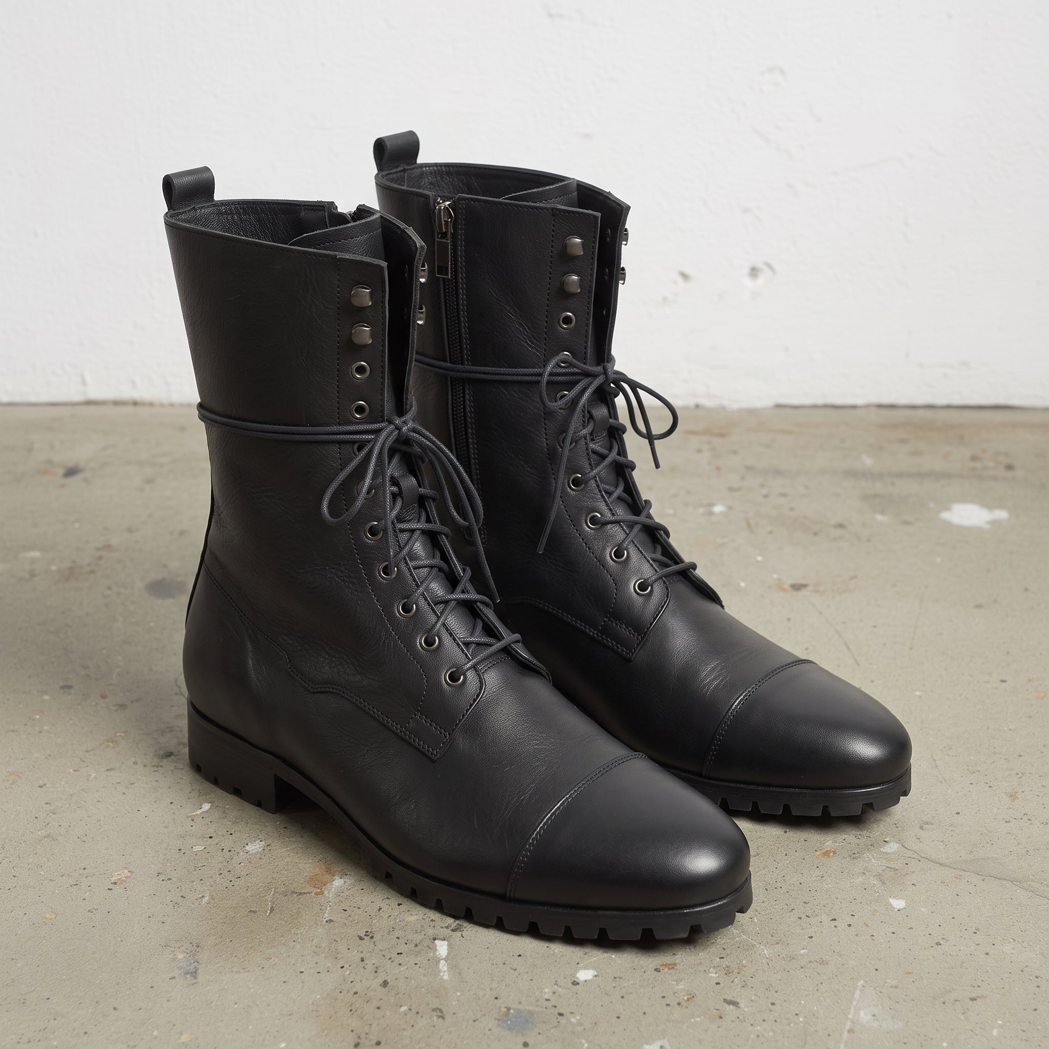 Men's Black Cap-Toe Leather Combat Boots — Purcell