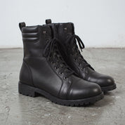 Men's Black Cap-Toe Leather Combat Boots — Storey