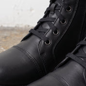 Men's Black Cap-Toe Leather Combat Boots — Storey