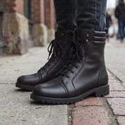 Men's Black Cap-Toe Leather Combat Boots — Storey