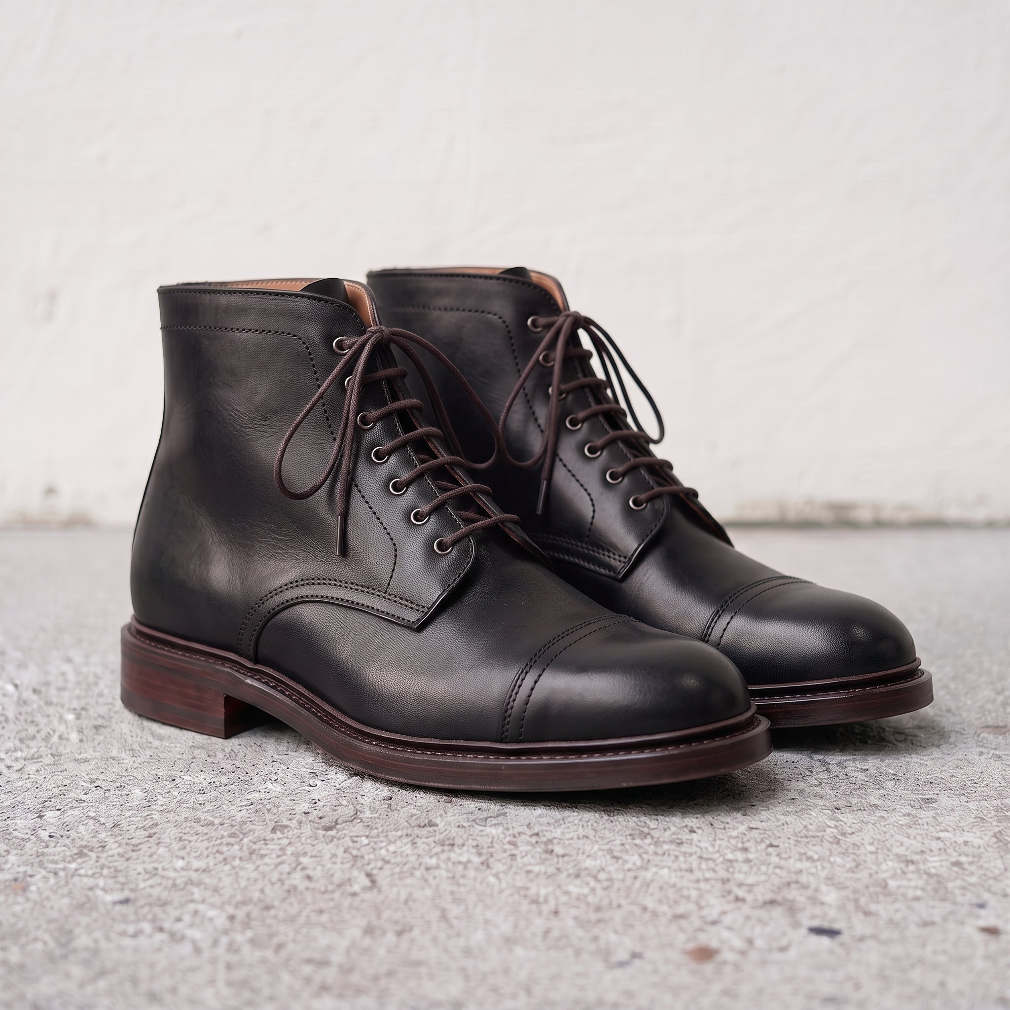 Men's Black Cap-Toe Leather Derby Ankle Boots — Ickleton