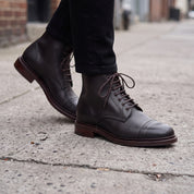 Men's Black Cap-Toe Leather Derby Ankle Boots — Ickleton