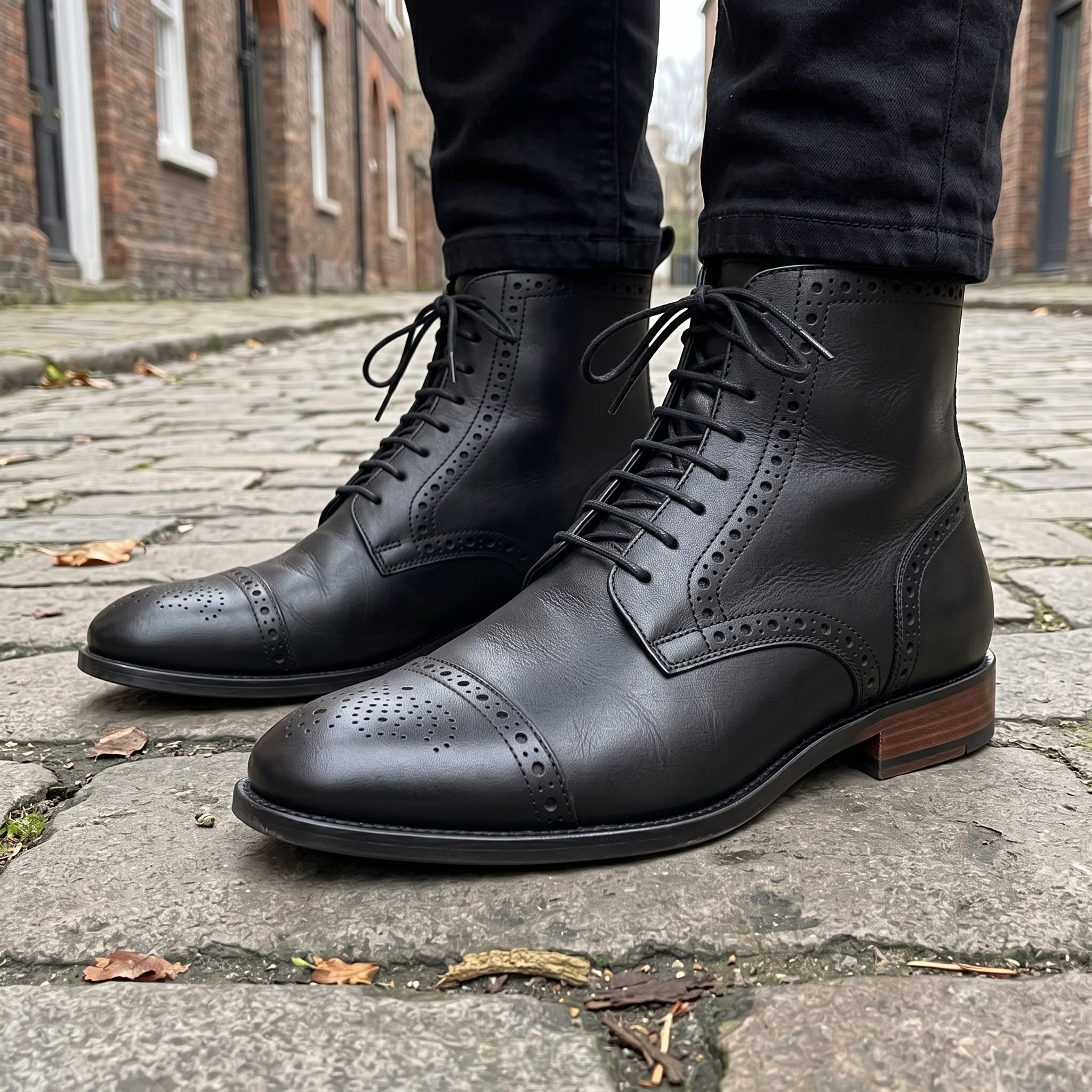 Men's Black Cap-Toe Leather Derby Boots — Eltham