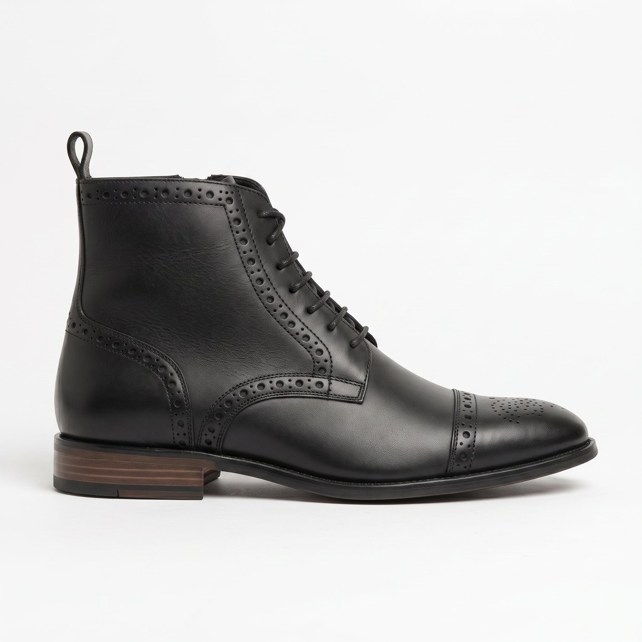 Men's Black Cap-Toe Leather Derby Boots — Eltham