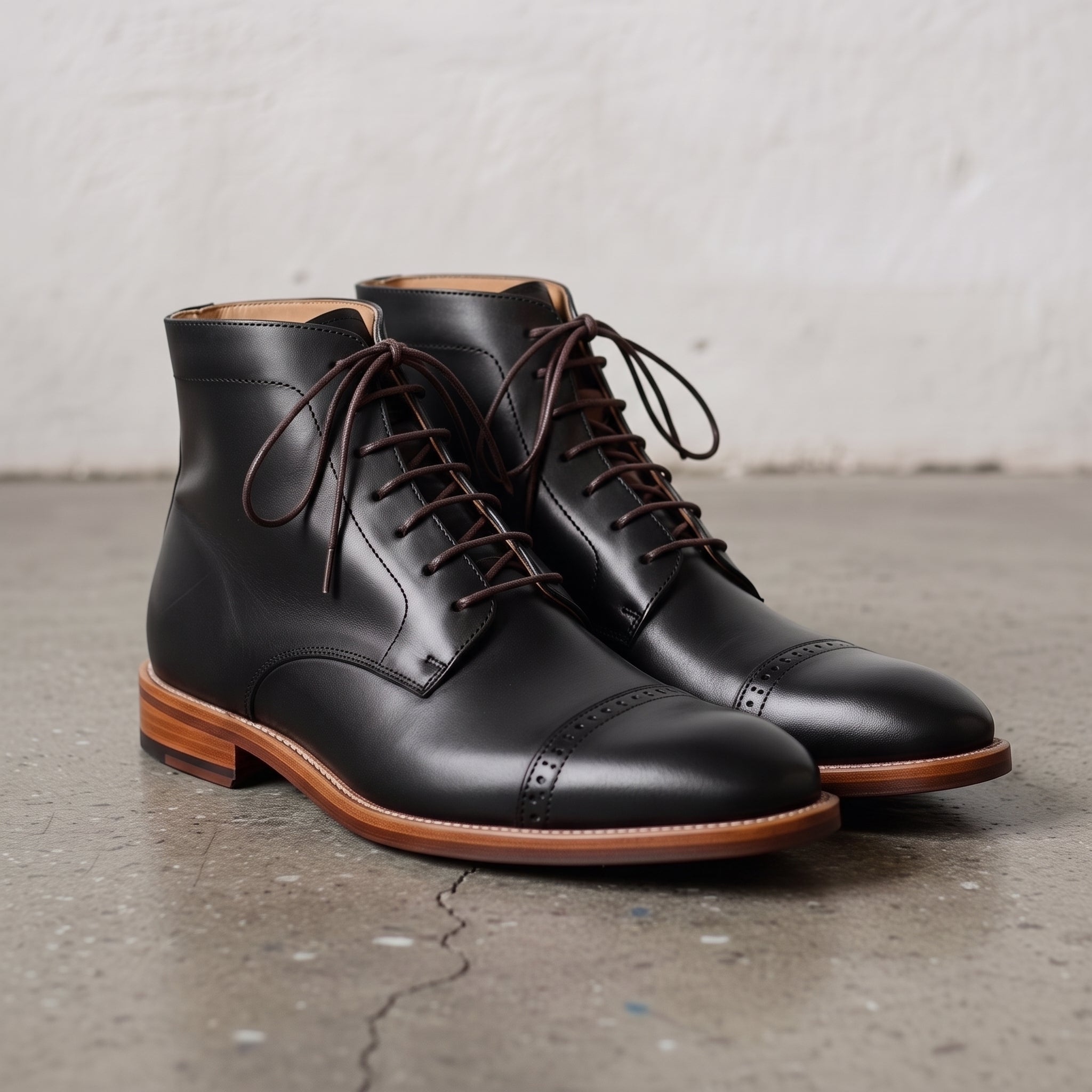 Men's Black Cap-Toe Leather Oxford Boots — Talbot