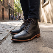 Men's Black Cap-Toe Leather Oxford Boots — Talbot